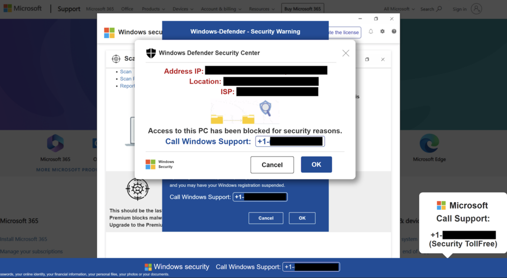 Image of a Microsoft security scam site.